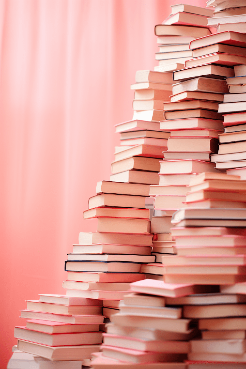 A tall stack of colorful printed magazines and books